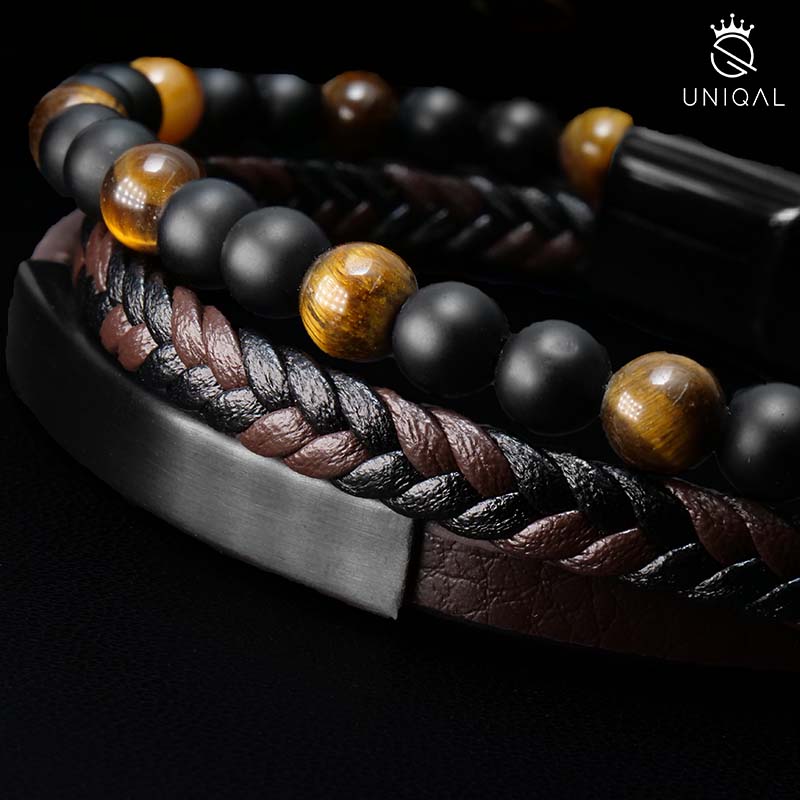 J Adore Lederarmband Unisex Verstellbar Mit Tigerauge Stein Inklusive Luxus Etui Gravierbar Innen Außen