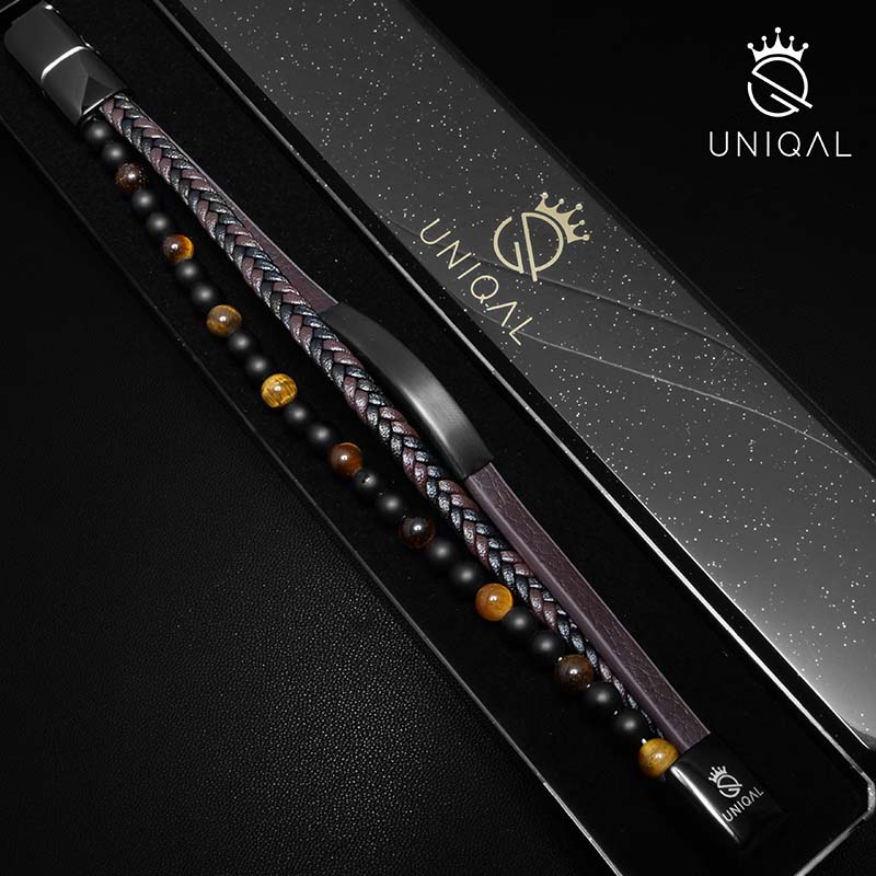 J Adore Lederarmband Unisex Verstellbar Mit Tigerauge Stein Inklusive Luxus Etui Gravierbar Innen Außen