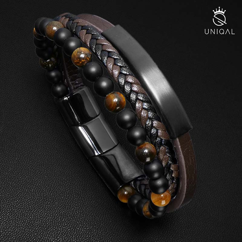 J Adore Lederarmband Unisex Verstellbar Mit Tigerauge Stein Inklusive Luxus Etui Gravierbar Innen Außen