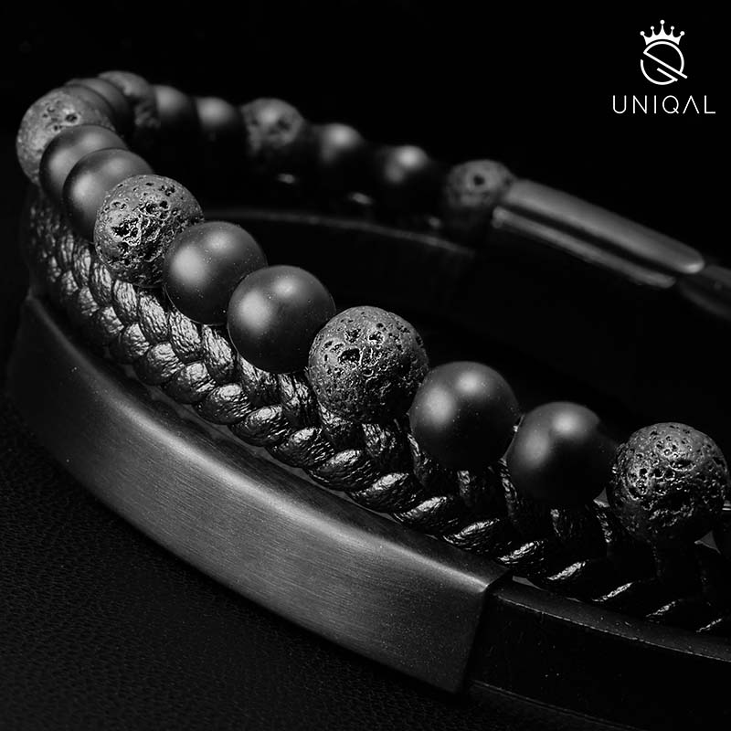 Jadore Lava Lederarmband Mit Lavasteinen Unisex Verstellbar 19 21 23 cm Inklusive Luxus Etui Gravur Innen Außen