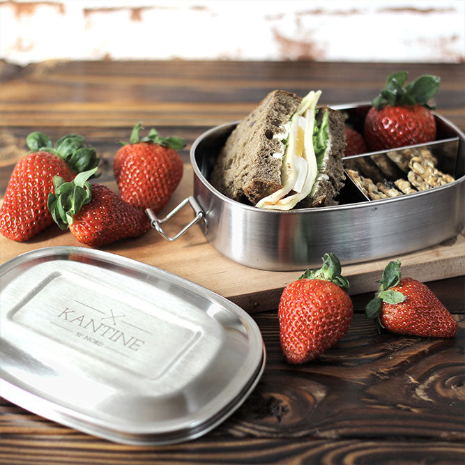 Edelstahl Lunchbox Maya III Mit Fester Trennwand Und Drei Fächer 500ml Clipverschluss Für Kinder