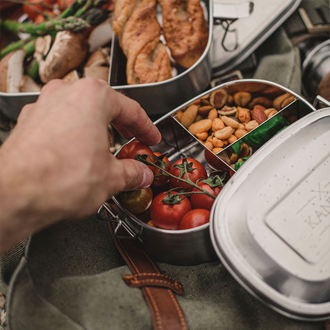 Edelstahl Lunchbox Maya III Mit Fester Trennwand Und Drei Fächer 500ml Clipverschluss Für Kinder