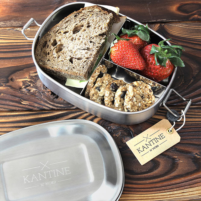 Edelstahl Lunchbox Maya III Mit Fester Trennwand Und Drei Fächer 500ml Clipverschluss Für Kinder