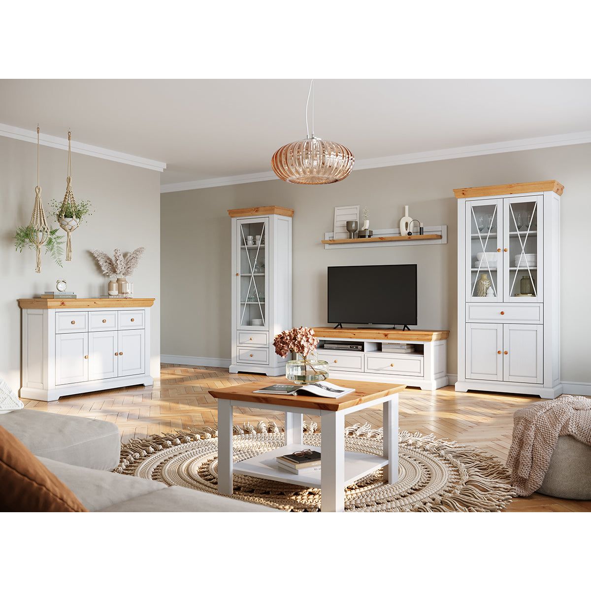 Milano Elite Massivholz Kiefer Couchtisch | Farbe Weiß/Kiefer