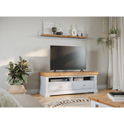 Milano Elite Massivholz Kiefer TV-Schrank Lowboard | Farbe Weiß/Kiefer