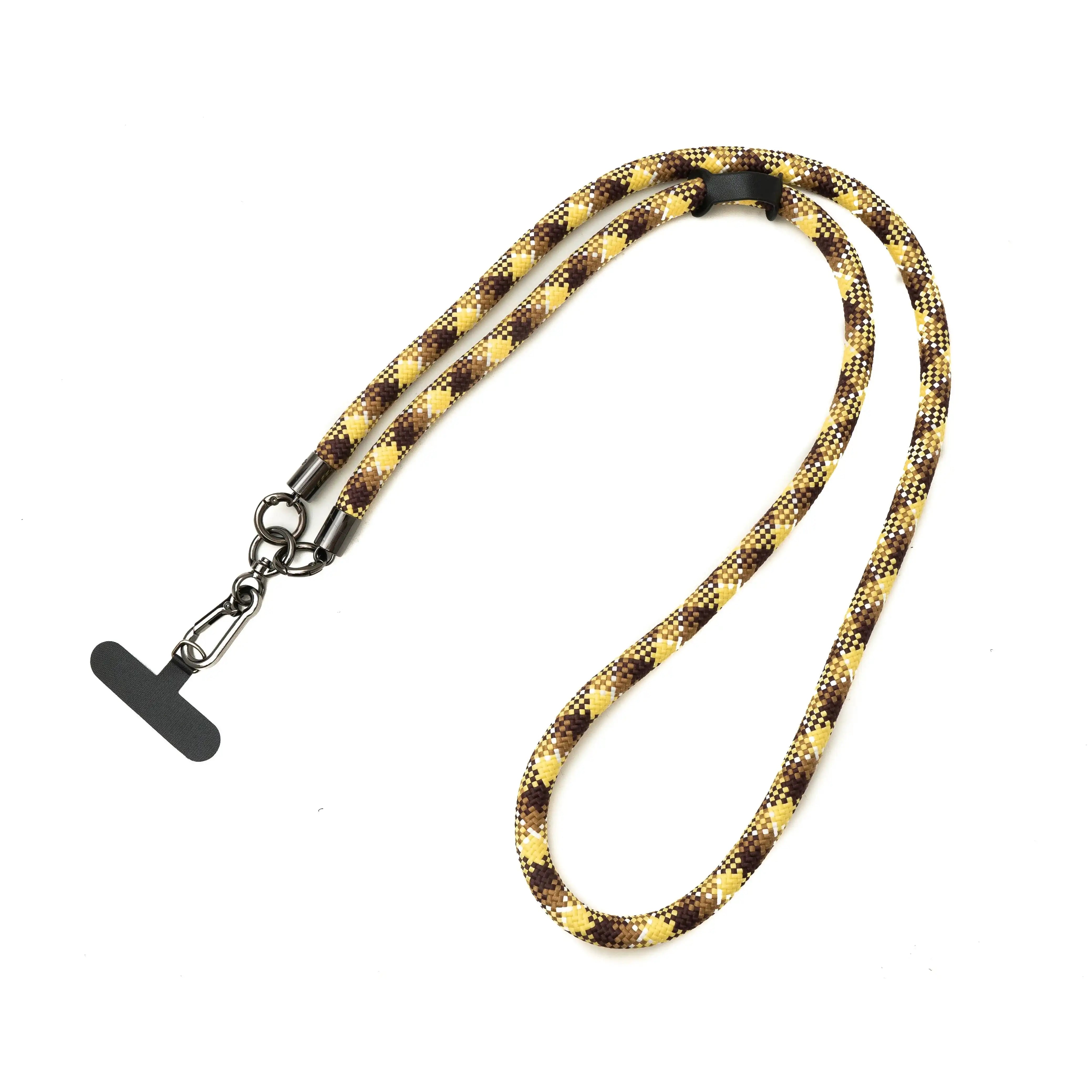 SYSTEM-S Umhängeband Nylon Extra Dick Gelb Braun Für Smartphone Hülle Mit Tether Pad