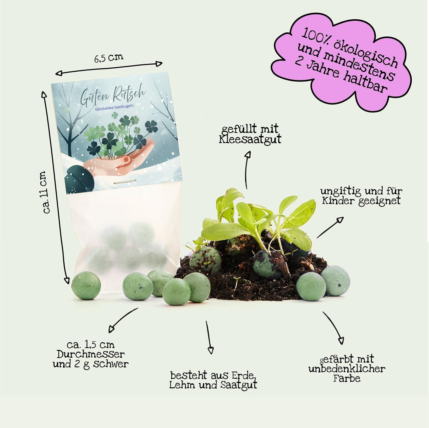 10x5 Blumenmurmeln im Tütchen "Guten Rutsch"