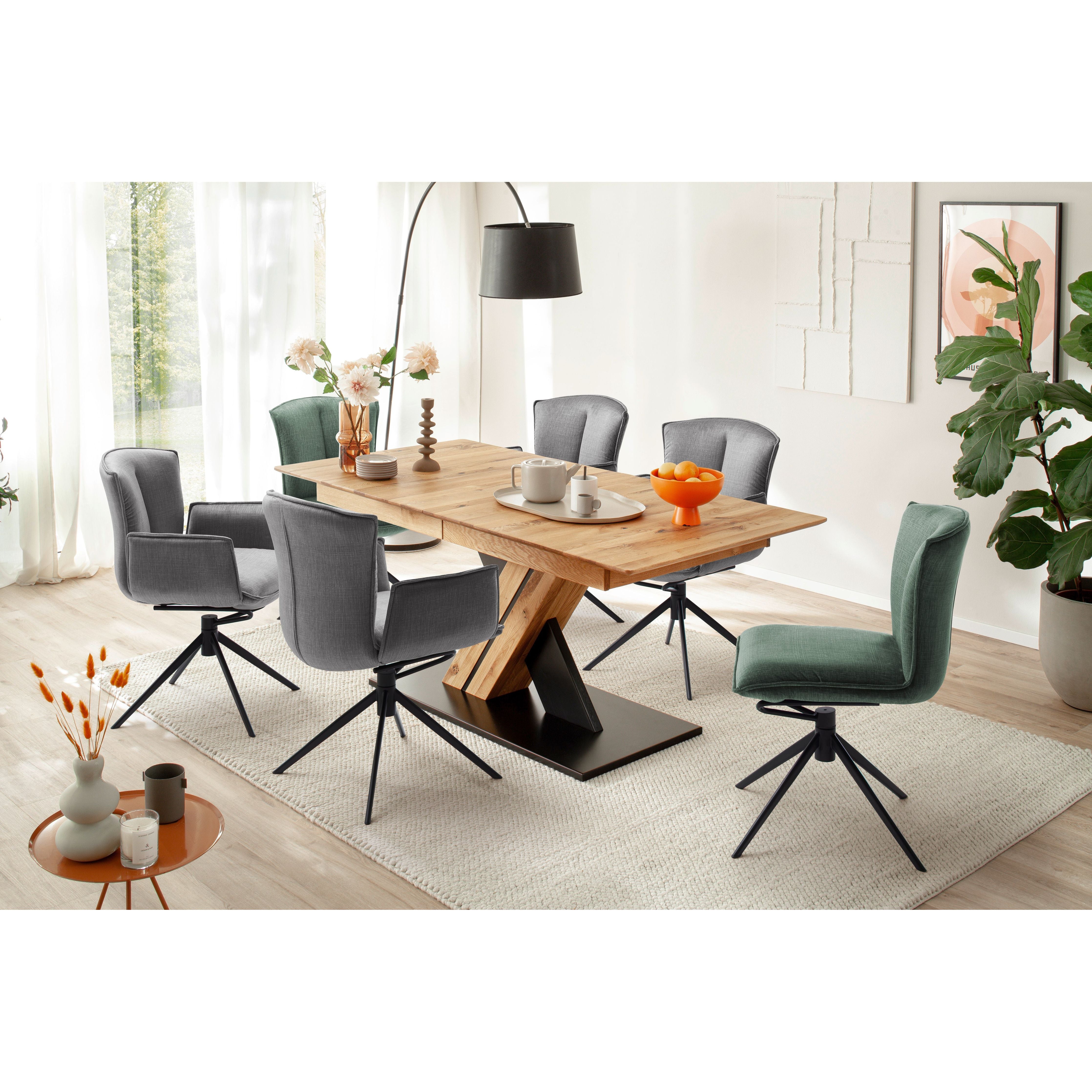 NALON 4 Fuß Stuhl 2er Set Vintage Veloursoptik 100 Prozent Polyester 360 Grad Drehbar Belastbar Bis 120 Kg