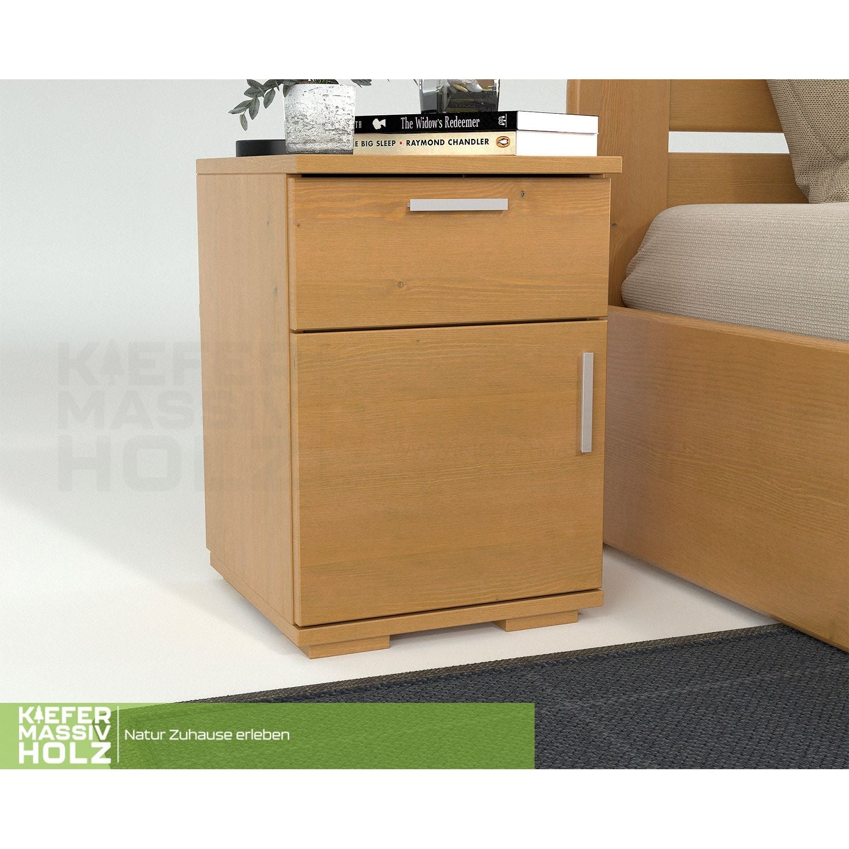 Nobis Kiefer Massivholz Nachttisch Nachtschrank | 1-Schublade 1-Türig | 100% Bio Kiefer