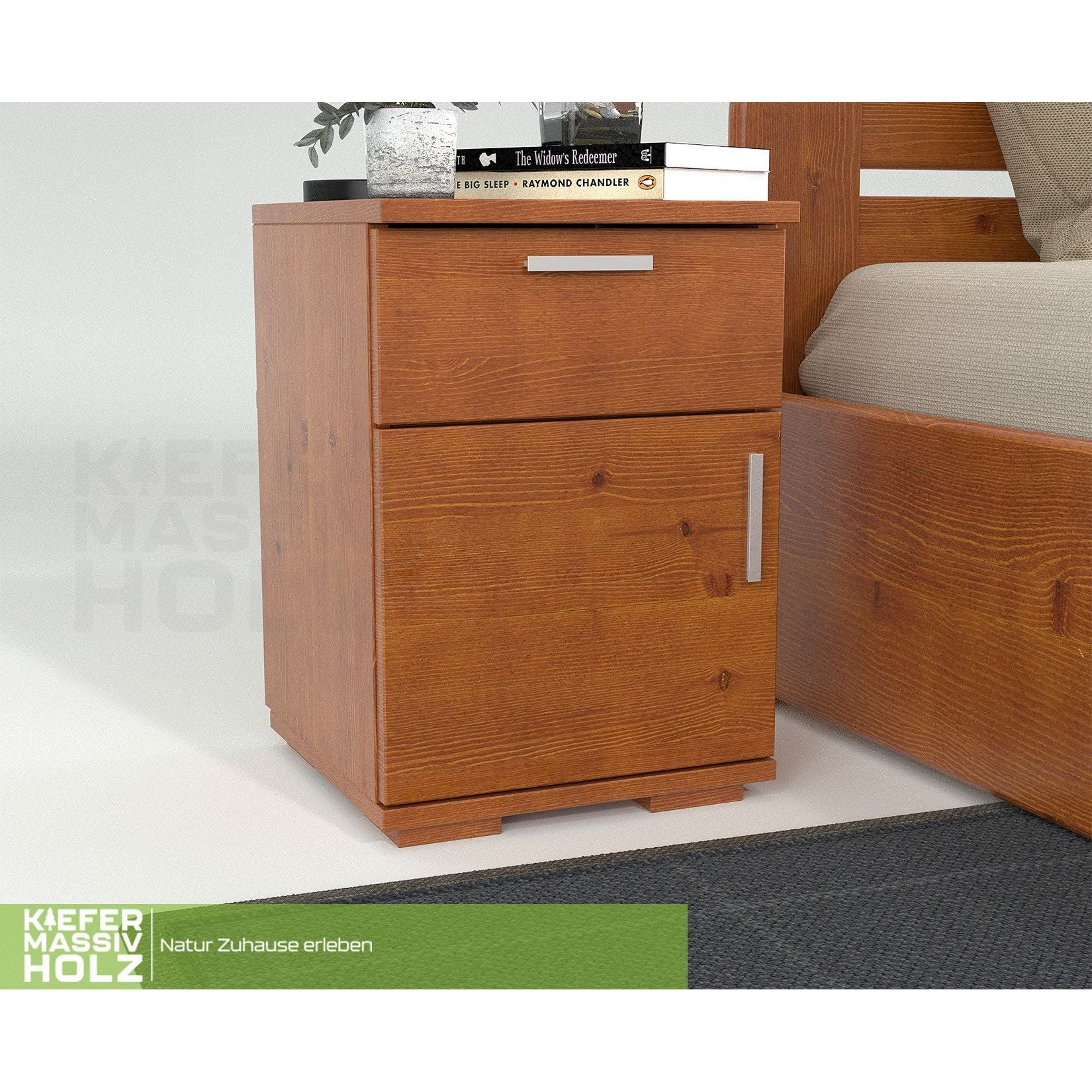 Nobis Kiefer Massivholz Nachttisch Nachtschrank | 1-Schublade 1-Türig | 100% Bio Kiefer