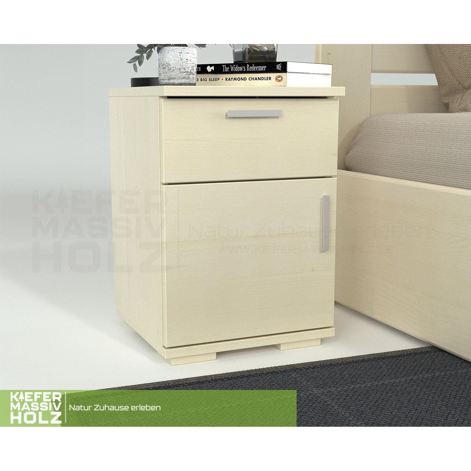 Nobis Kiefer Massivholz Nachttisch Nachtschrank | 1-Schublade 1-Türig | 100% Bio Kiefer