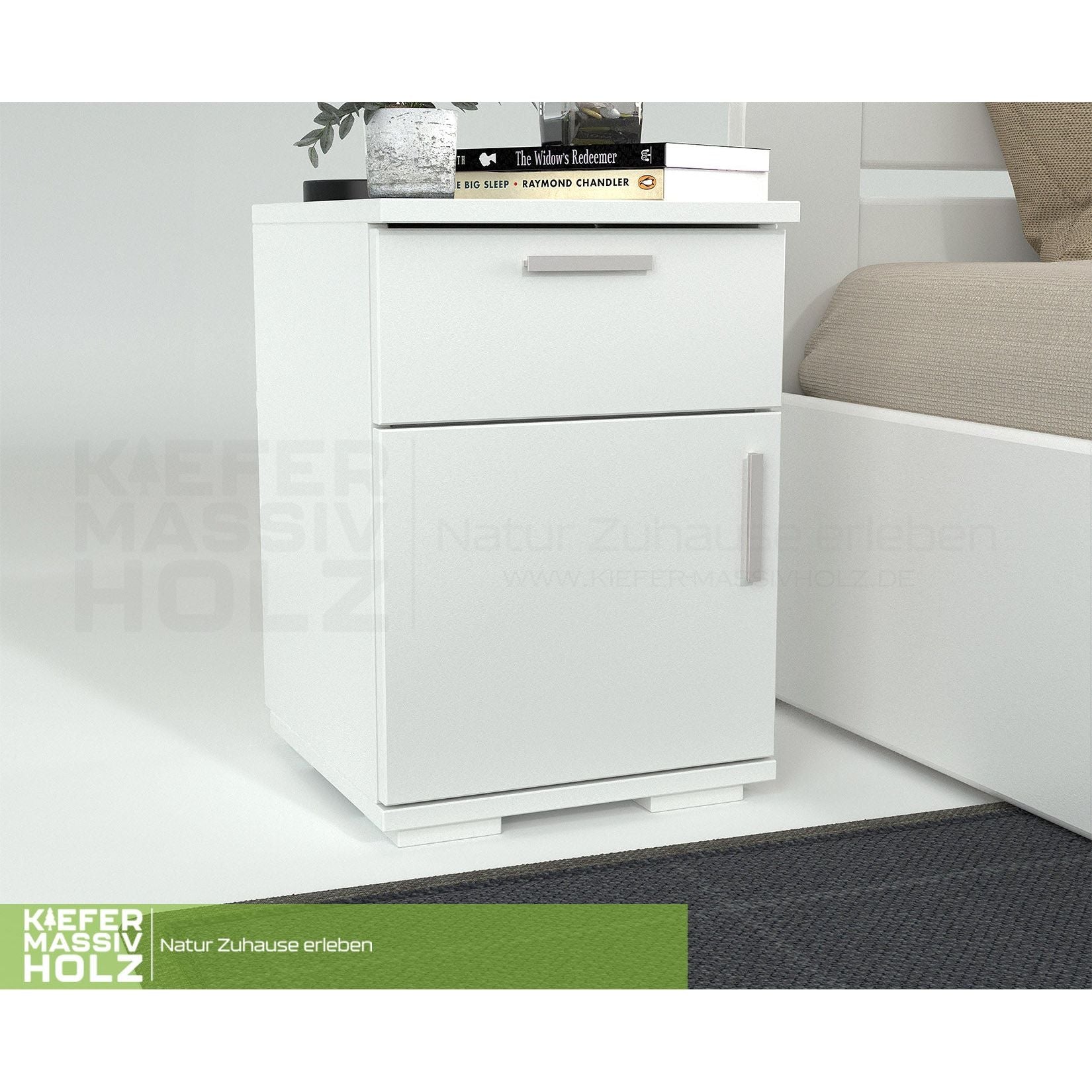 Nobis Kiefer Massivholz Nachttisch Nachtschrank | 1-Schublade 1-Türig | 100% Bio Kiefer