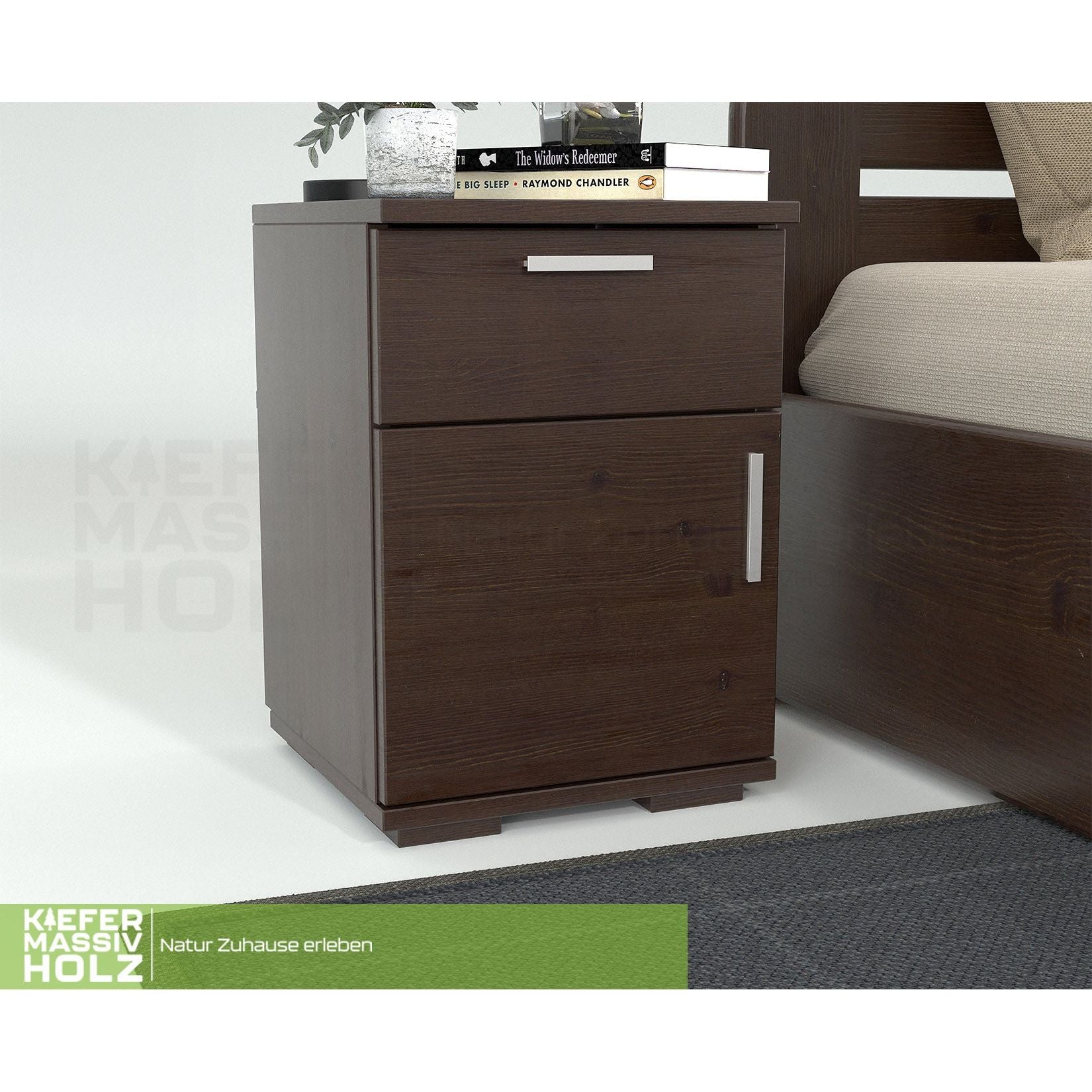 Nobis Kiefer Massivholz Nachttisch Nachtschrank | 1-Schublade 1-Türig | 100% Bio Kiefer