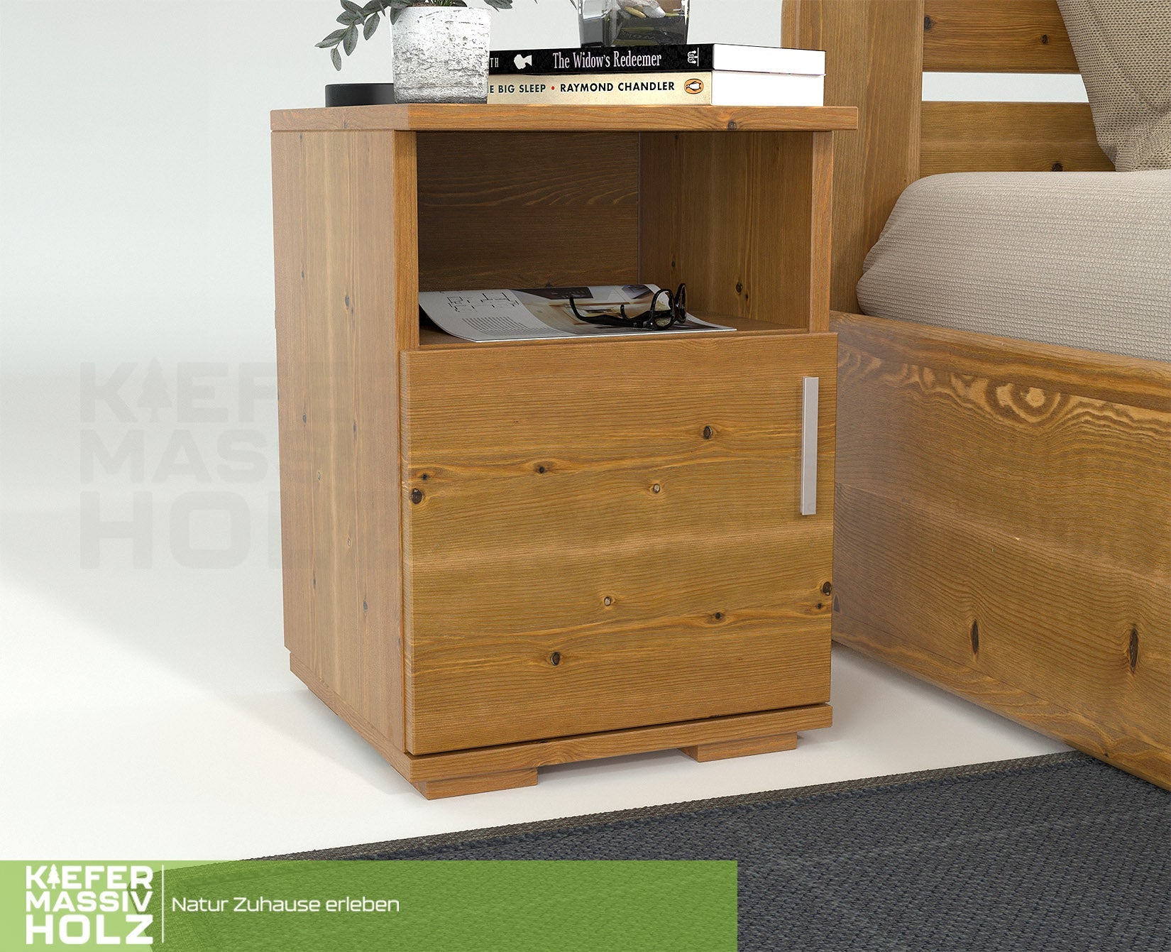 Nobis Kiefer Massivholz Nachttisch Nachtschrank | 1-Türig 1-Regal | 100% Bio Kiefer