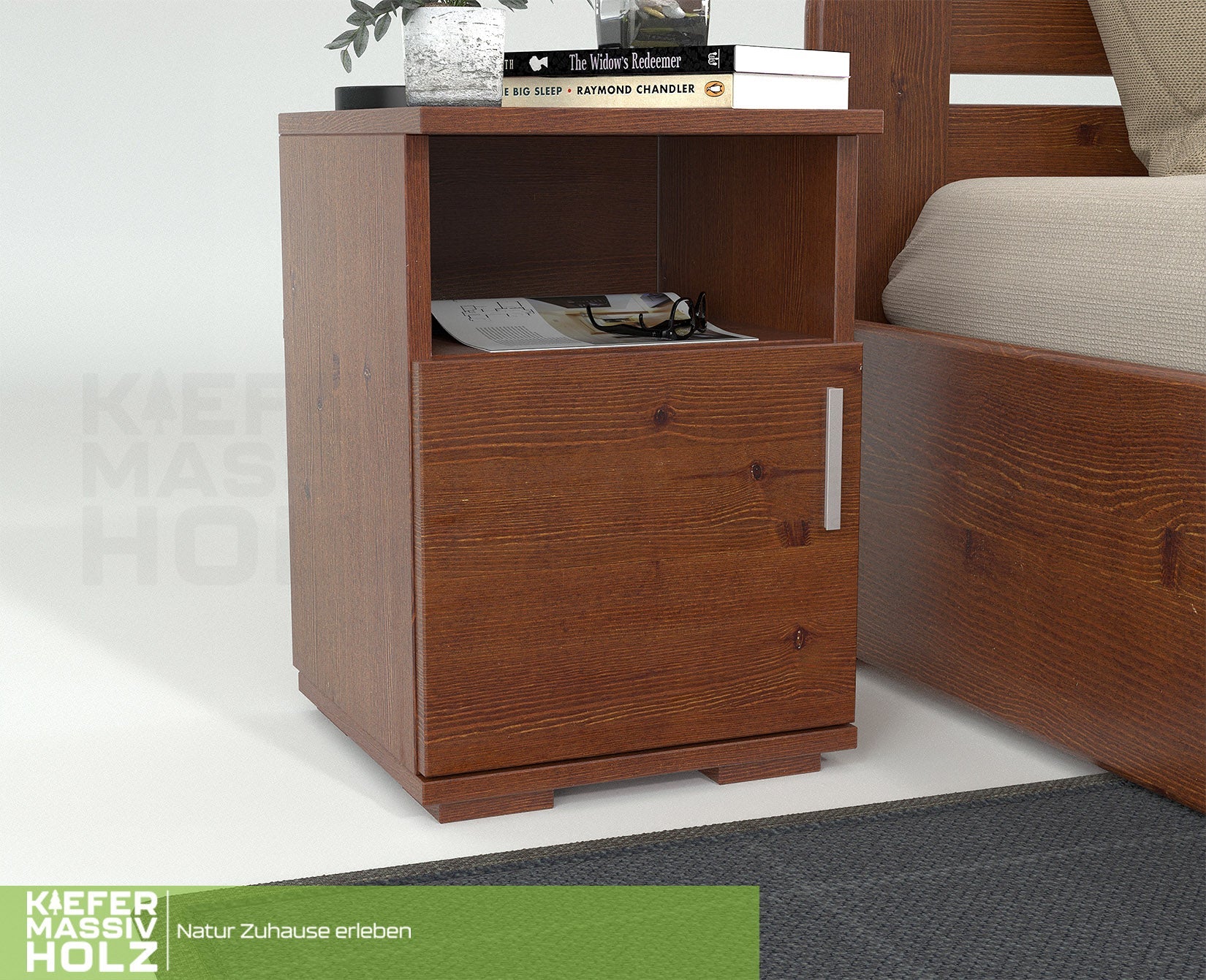 Nobis Kiefer Massivholz Nachttisch Nachtschrank | 1-Türig 1-Regal | 100% Bio Kiefer