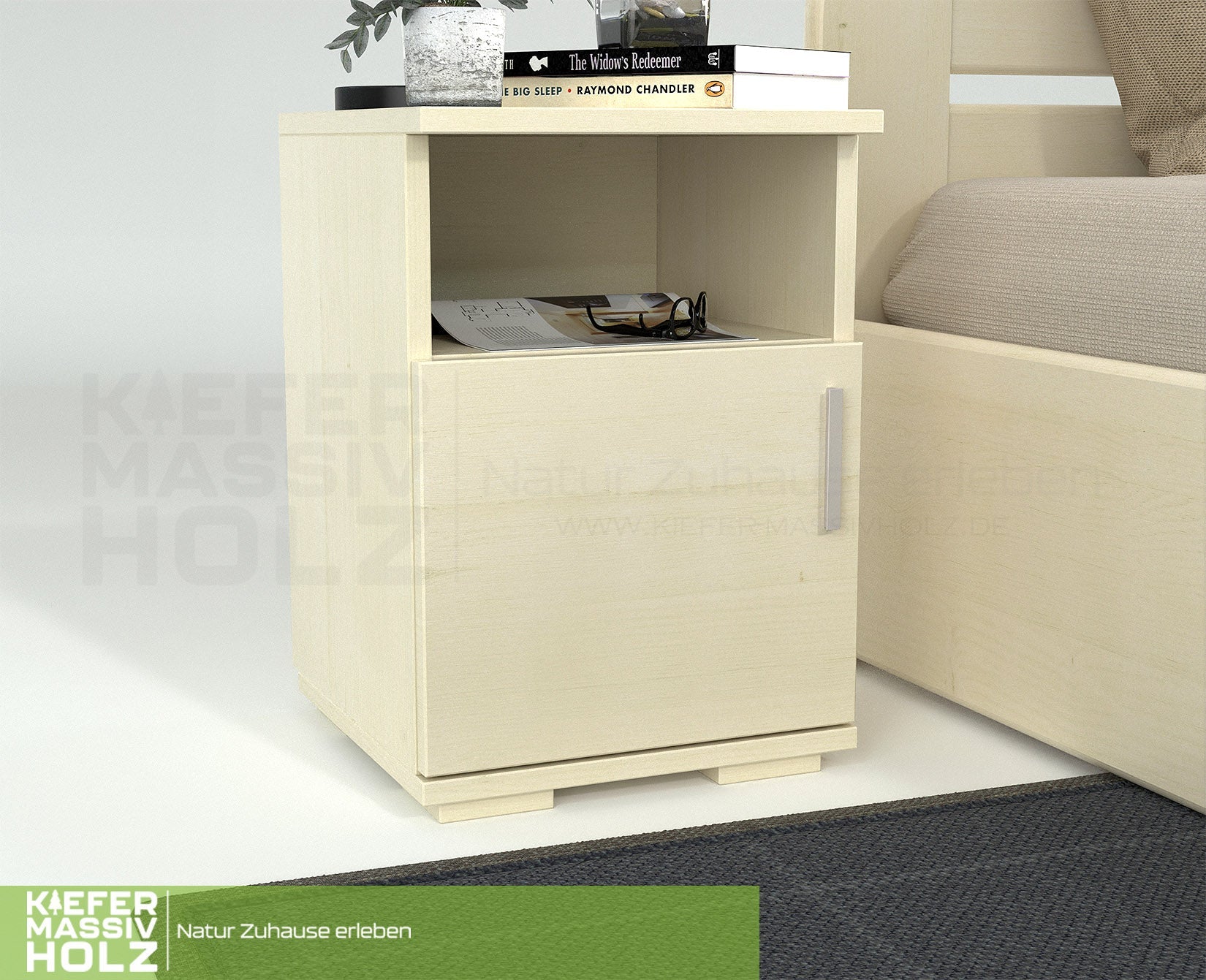 Nobis Kiefer Massivholz Nachttisch Nachtschrank | 1-Türig 1-Regal | 100% Bio Kiefer
