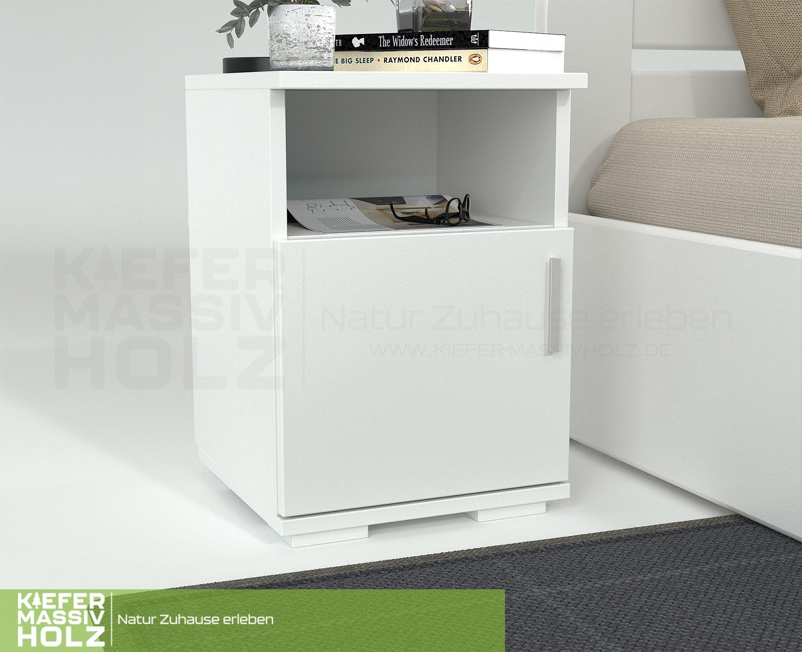 Nobis Kiefer Massivholz Nachttisch Nachtschrank | 1-Türig 1-Regal | 100% Bio Kiefer