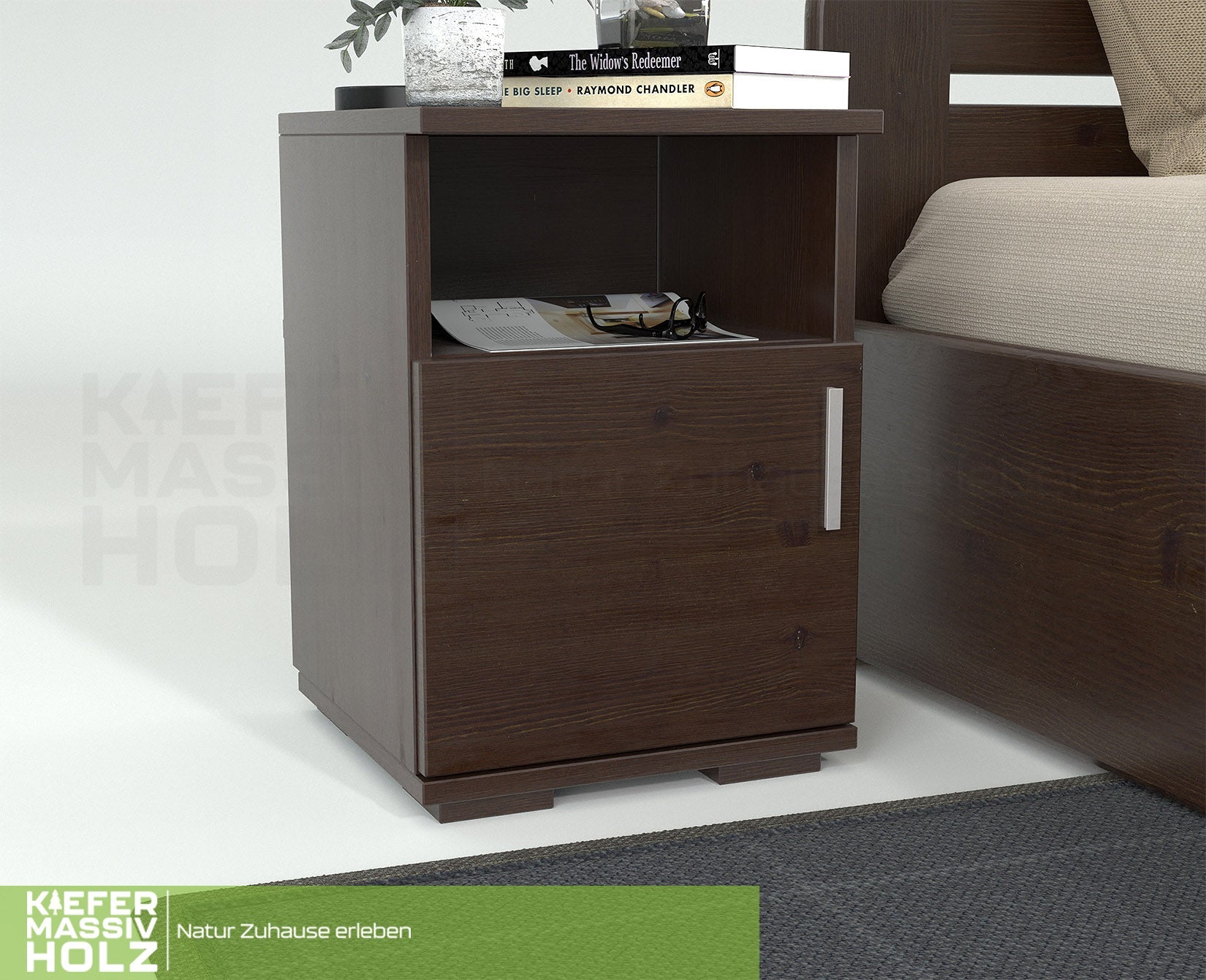 Nobis Kiefer Massivholz Nachttisch Nachtschrank | 1-Türig 1-Regal | 100% Bio Kiefer
