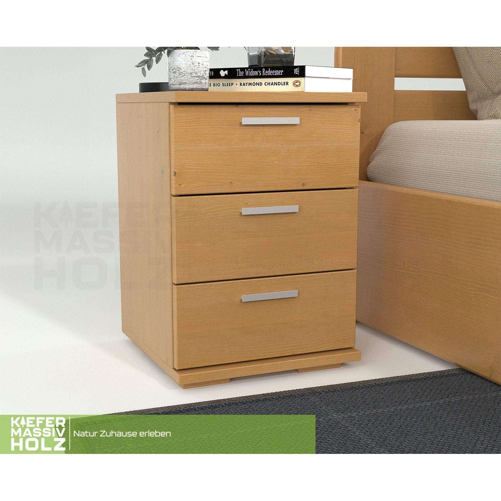 Nobis Kiefer Massivholz Nachttisch Nachtschrank | 3-Schubladen | 100% Bio Kiefer