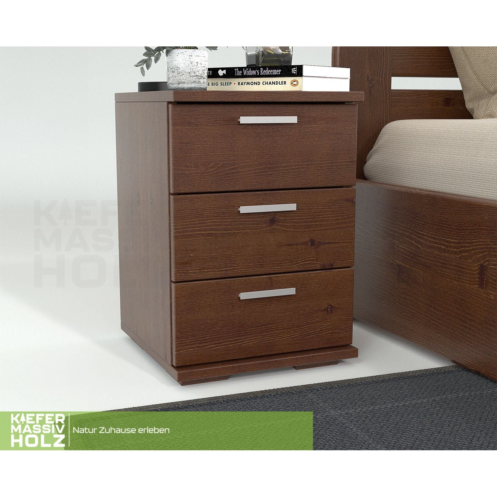 Nobis Kiefer Massivholz Nachttisch Nachtschrank | 3-Schubladen | 100% Bio Kiefer