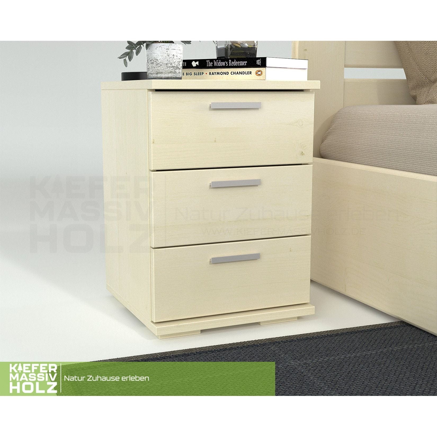 Nobis Kiefer Massivholz Nachttisch Nachtschrank | 3-Schubladen | 100% Bio Kiefer