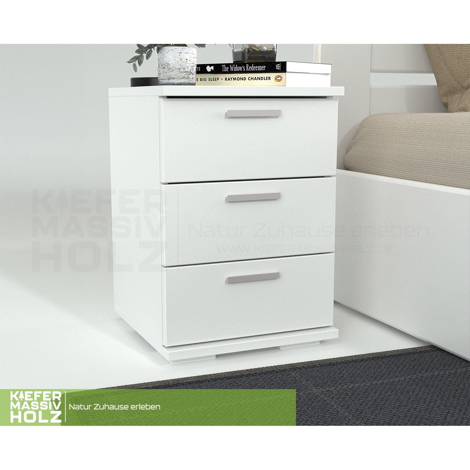 Nobis Kiefer Massivholz Nachttisch Nachtschrank | 3-Schubladen | 100% Bio Kiefer