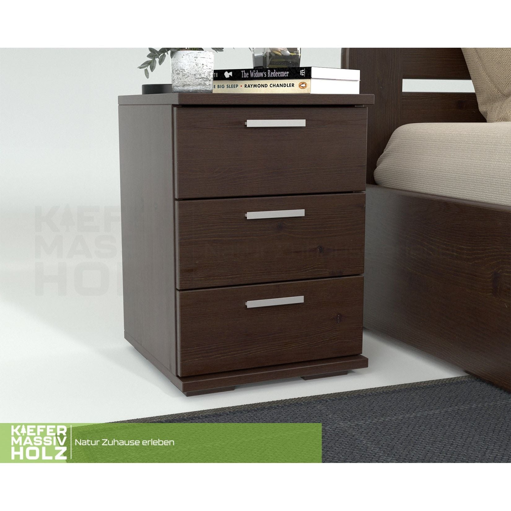 Nobis Kiefer Massivholz Nachttisch Nachtschrank | 3-Schubladen | 100% Bio Kiefer