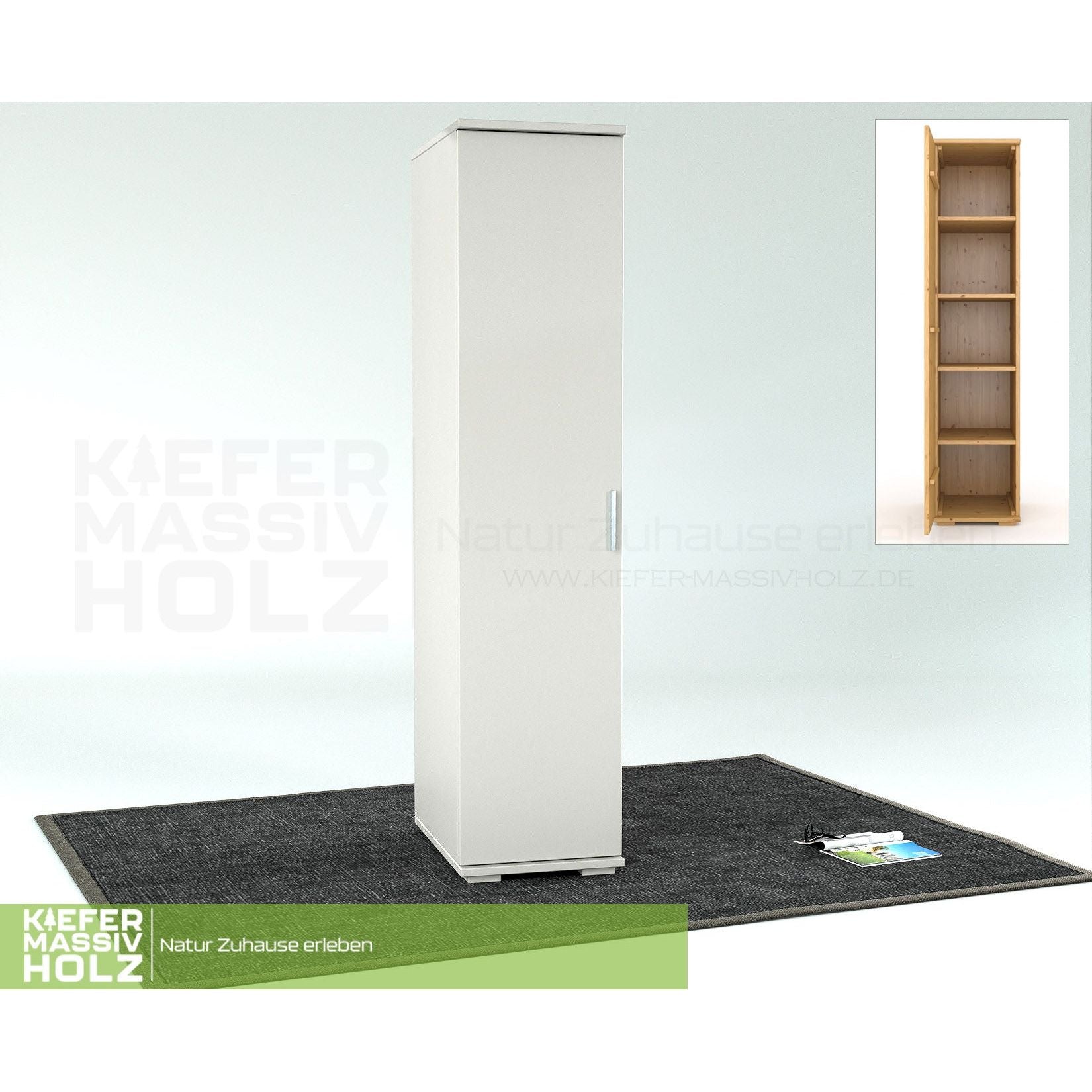 Nobis Kleiderschrank | 42 cm Tiefe 1-Türig mit Regale | 100% Bio Kiefer Massivholz