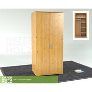 Nobis Kleiderschrank | 2-Türig mit Kleiderstange und Regale | 100% Bio Kiefer Massivholz