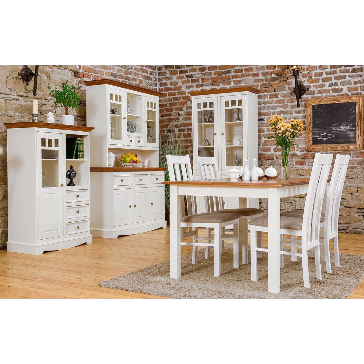 Bologna Elegante Massivholz Kiefer Kommodenaufsatz 3-Türig | Farbe Weiß - Eiche