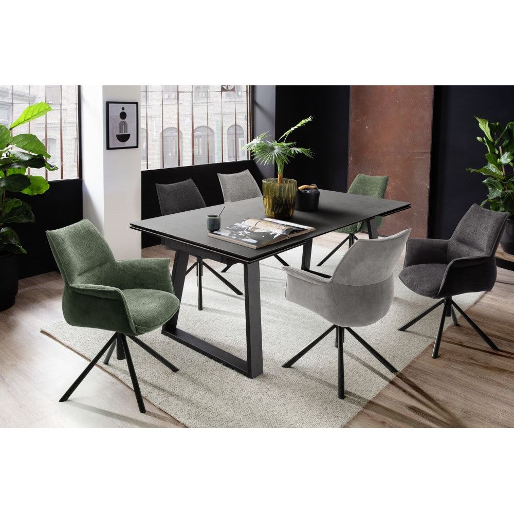 Konya 4-Fuß Stuhl Mit Armlehnen Im 2er Set Chenille Optik Polyester Schwarz Matt 360 Grad Drehbar Belastbar Bis 120 Kg