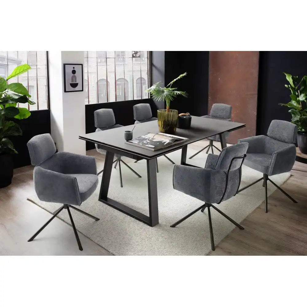 Narbonne Auszugstisch Mit Keramik Und Schwarz Glas Metallgestell Schwarz Premium