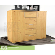 Nobis Kommode Sideboard 120-er | Anrichte | 5-Schubladen | 2-Türig | 100% Bio Kiefer Massivholz