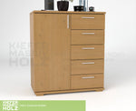 Nobis Kommode Sideboard 90-er | Anrichte | 5-Schubladen | 1-Türig | 100% Bio Kiefer Massivholz