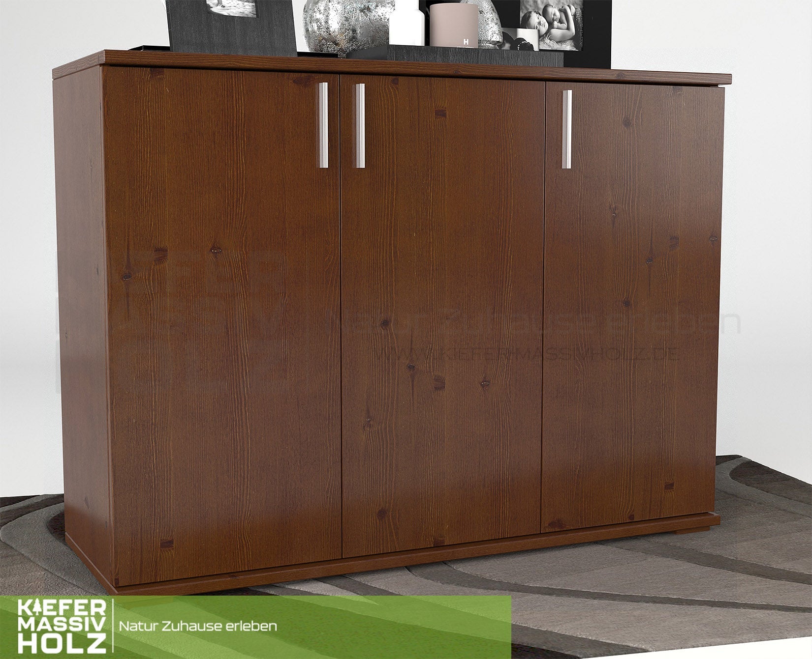 Nobis Kommode Sideboard 120-er | Anrichte | 3-Türig | 100% Bio Kiefer Massivholz