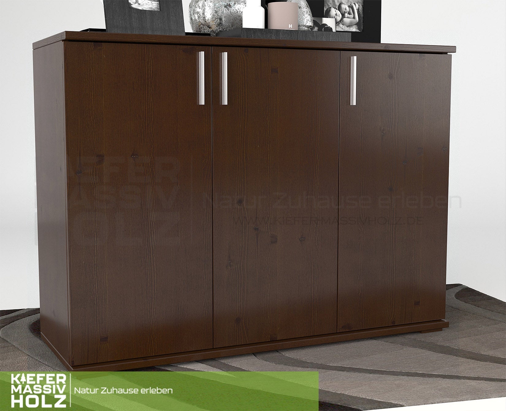 Nobis Kommode Sideboard 120-er | Anrichte | 3-Türig | 100% Bio Kiefer Massivholz