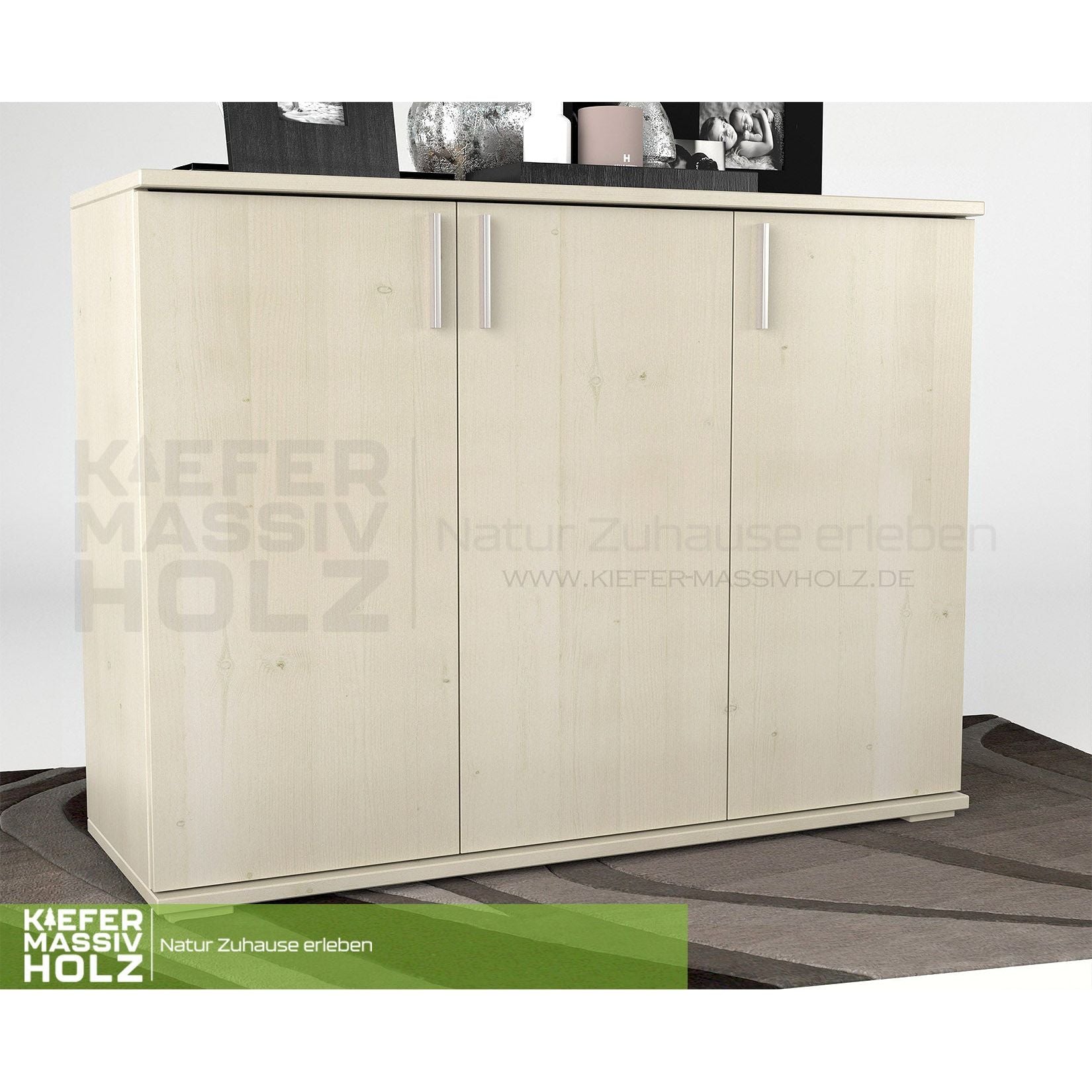 Nobis Kommode Sideboard 120-er | Anrichte | 3-Türig | 100% Bio Kiefer Massivholz