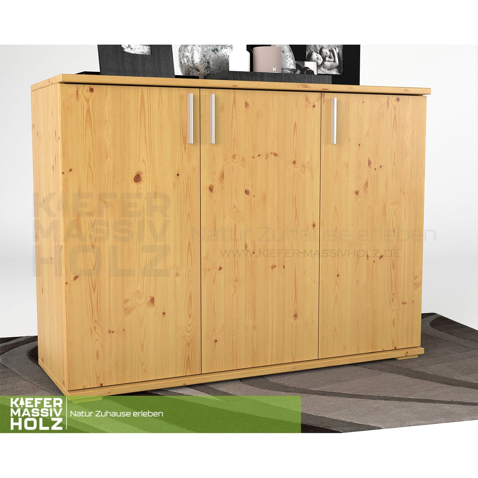 Nobis Kommode Sideboard 120-er | Anrichte | 3-Türig | 100% Bio Kiefer Massivholz