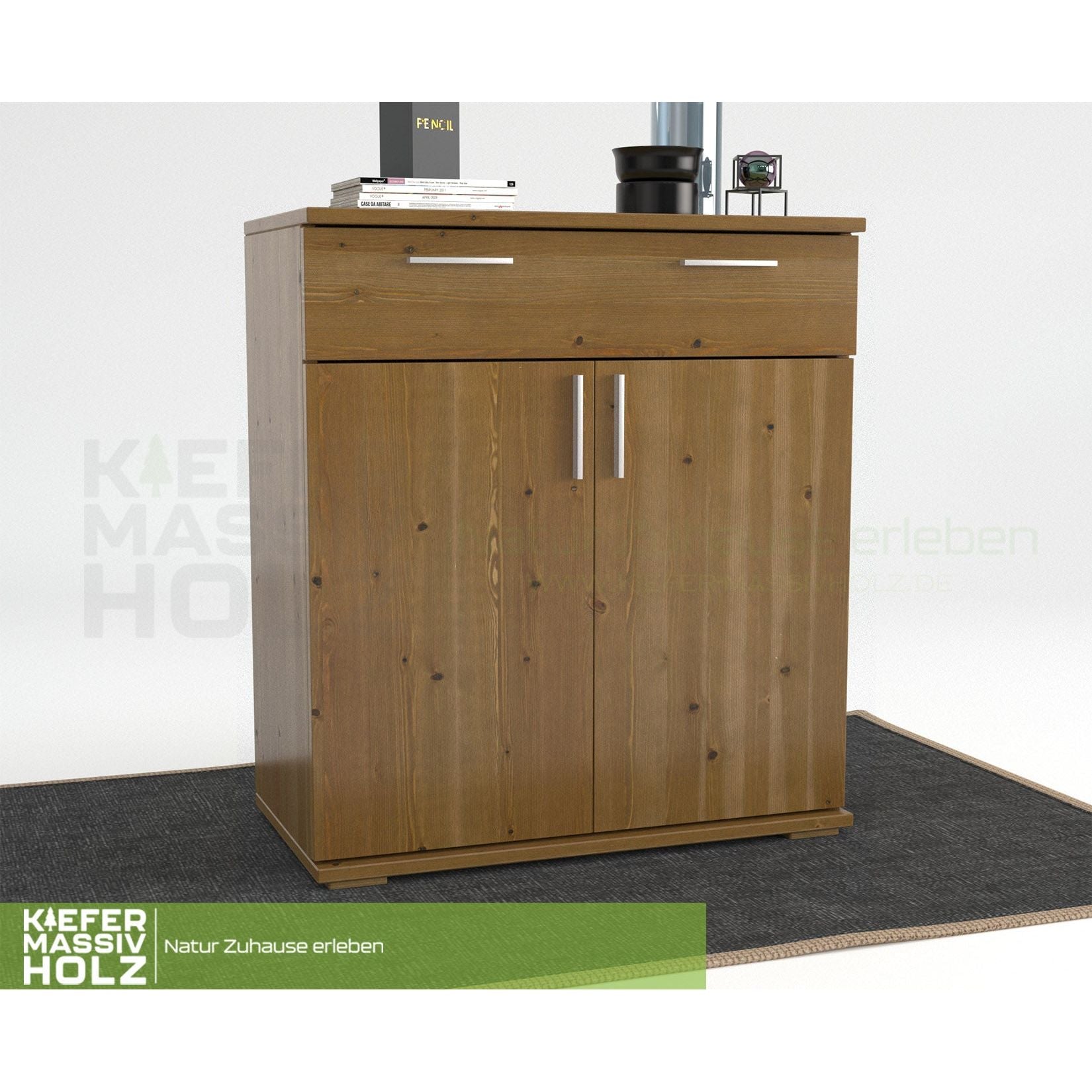 Nobis Kommode Sideboard | 1-Schublade | 2-Türig | 90cm hoch | 100% Bio Kiefer Massivholz