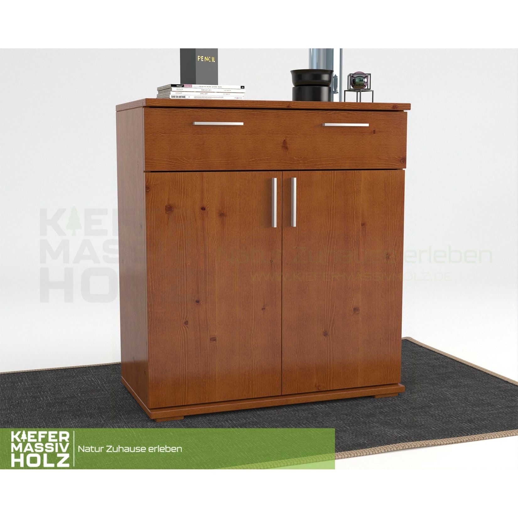 Nobis Kommode Sideboard | 1-Schublade | 2-Türig | 90cm hoch | 100% Bio Kiefer Massivholz