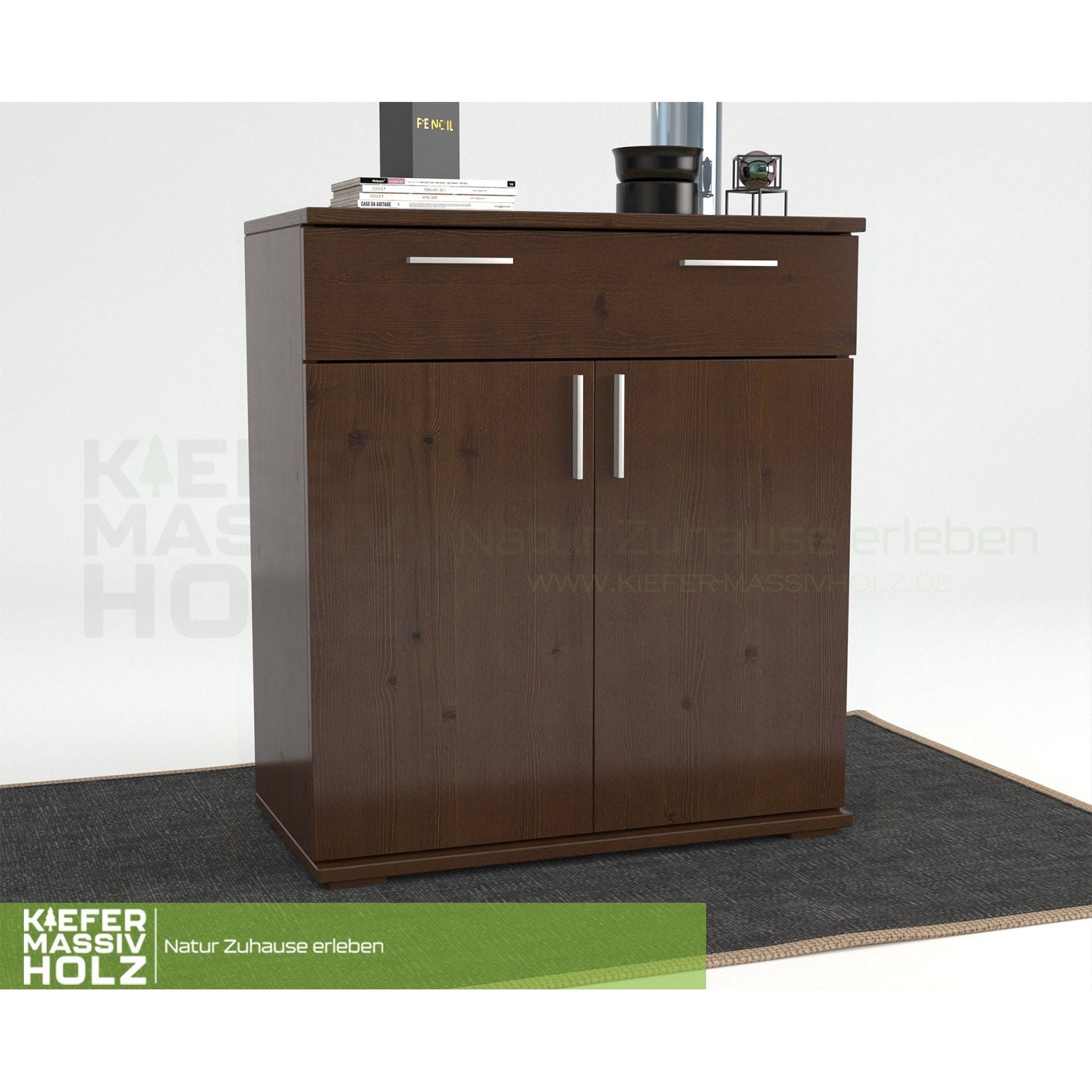 Nobis Kommode Sideboard | 1-Schublade | 2-Türig | 90cm hoch | 100% Bio Kiefer Massivholz