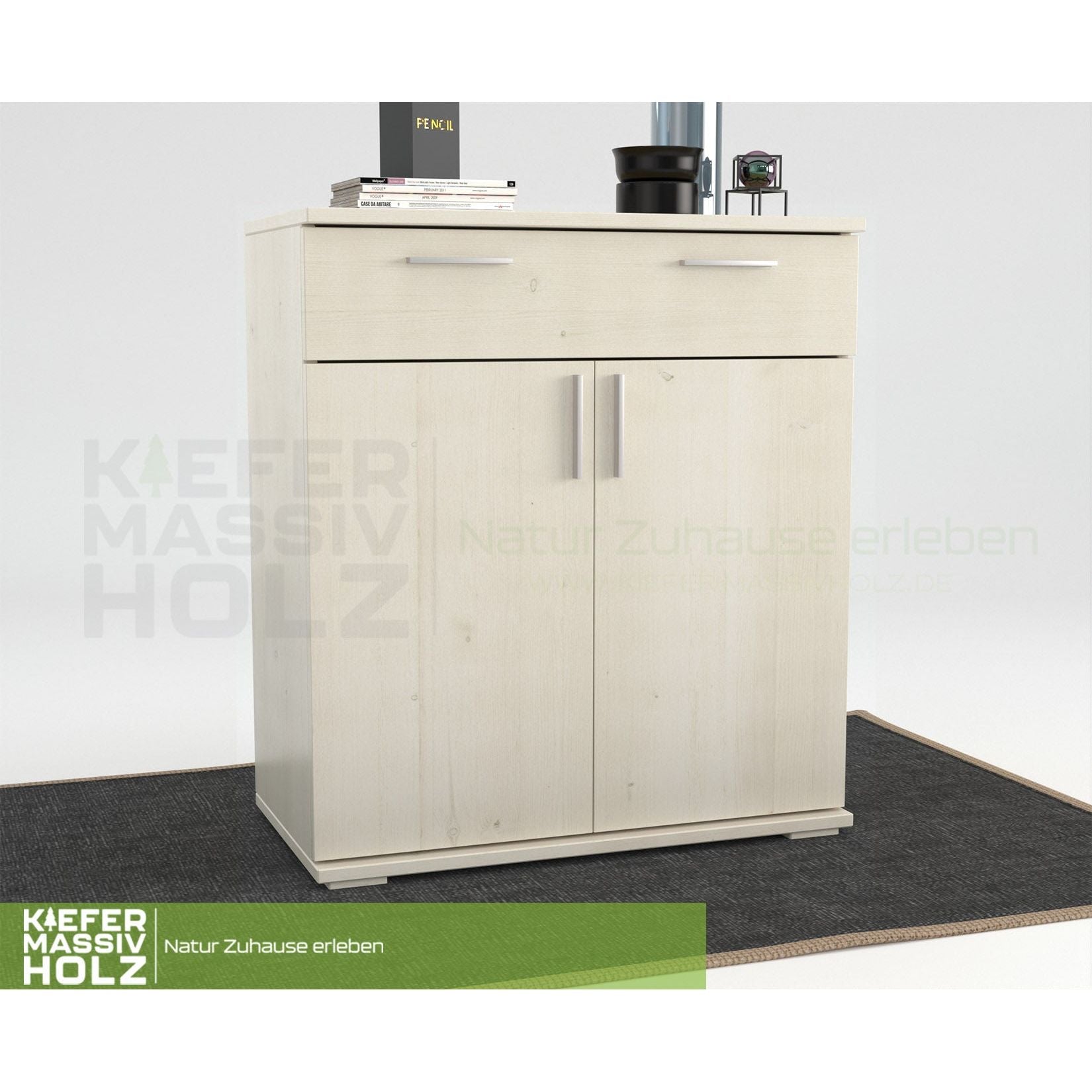 Nobis Kommode Sideboard | 1-Schublade | 2-Türig | 90cm hoch | 100% Bio Kiefer Massivholz