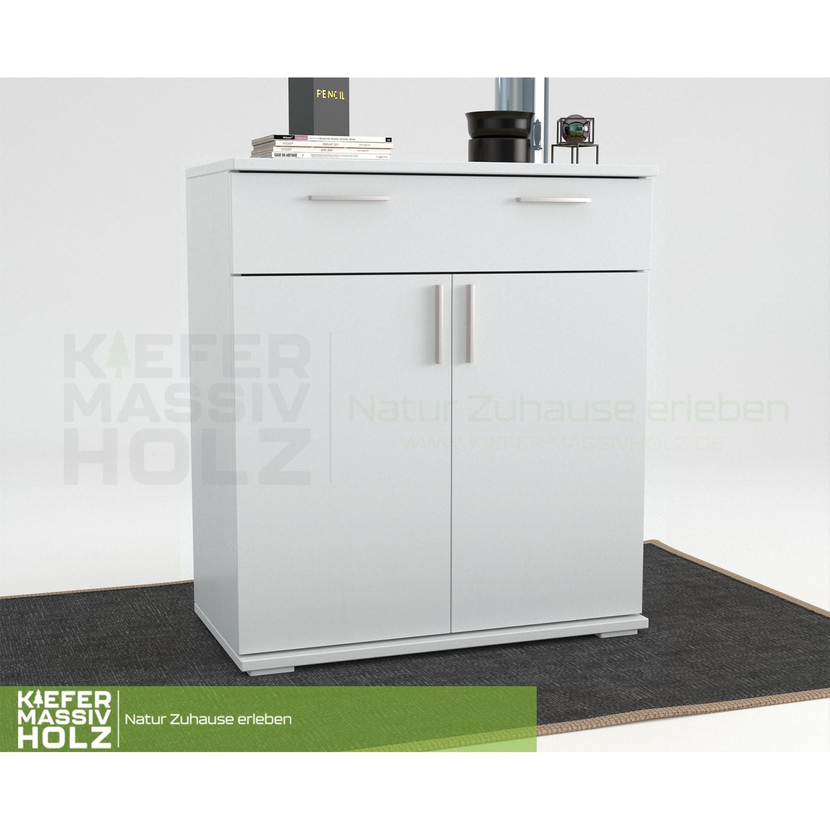 Nobis Kommode Sideboard | 1-Schublade | 2-Türig | 90cm hoch | 100% Bio Kiefer Massivholz