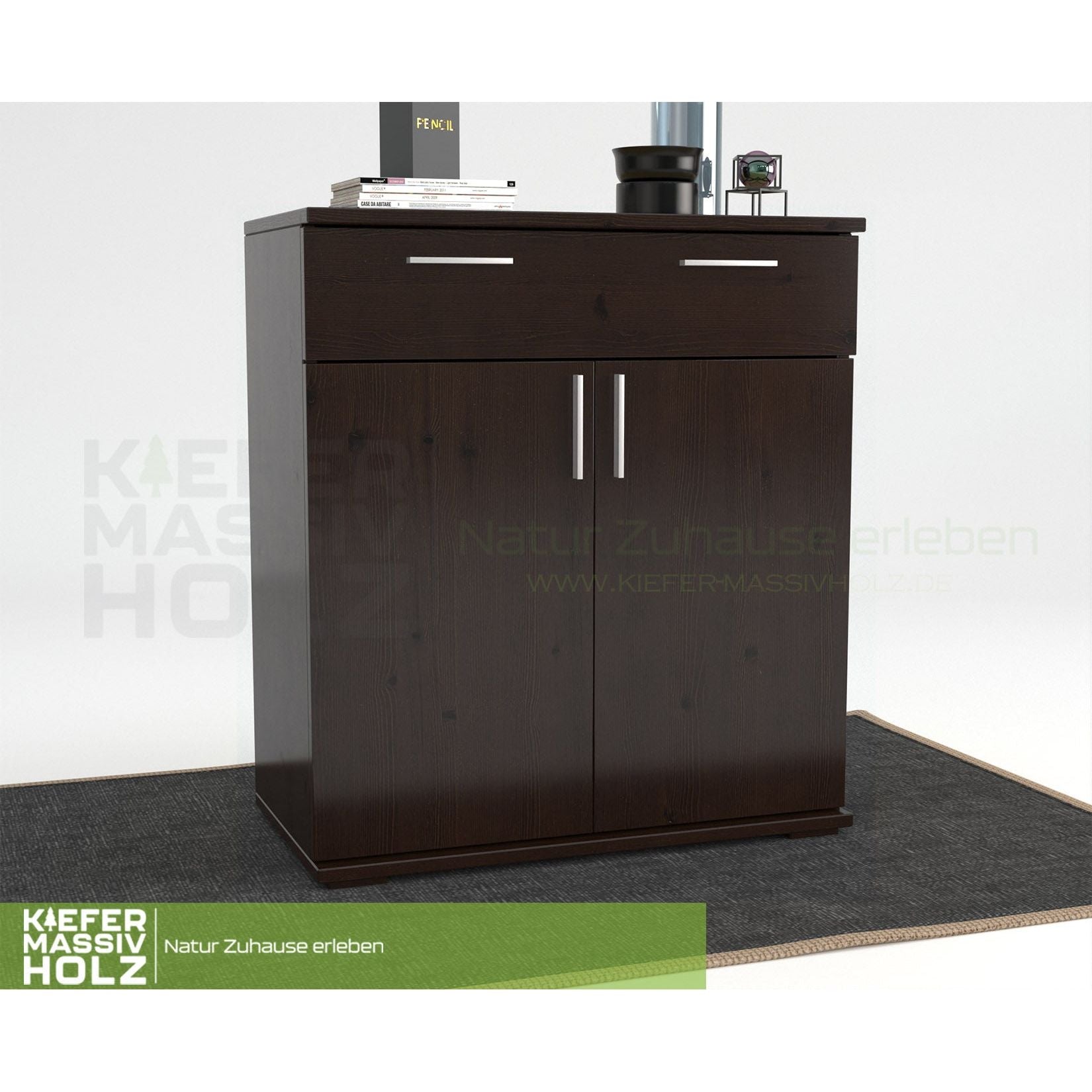 Nobis Kommode Sideboard | 1-Schublade | 2-Türig | 90cm hoch | 100% Bio Kiefer Massivholz