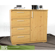 Nobis Kommode Sideboard | Anrichte | 4 kleine Schubladen 1 Türig | 100% Bio Kiefer Massivholz