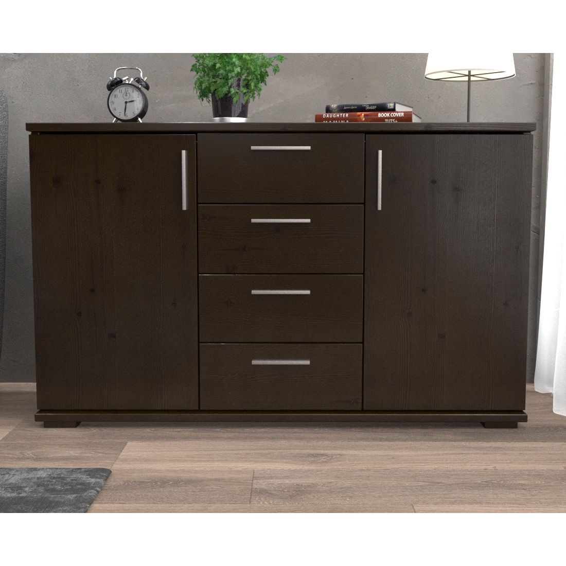 Nobis Kommode Sideboard | Anrichte | 4-Schubladen - 2-Türig | 100% Bio Kiefer Massivholz