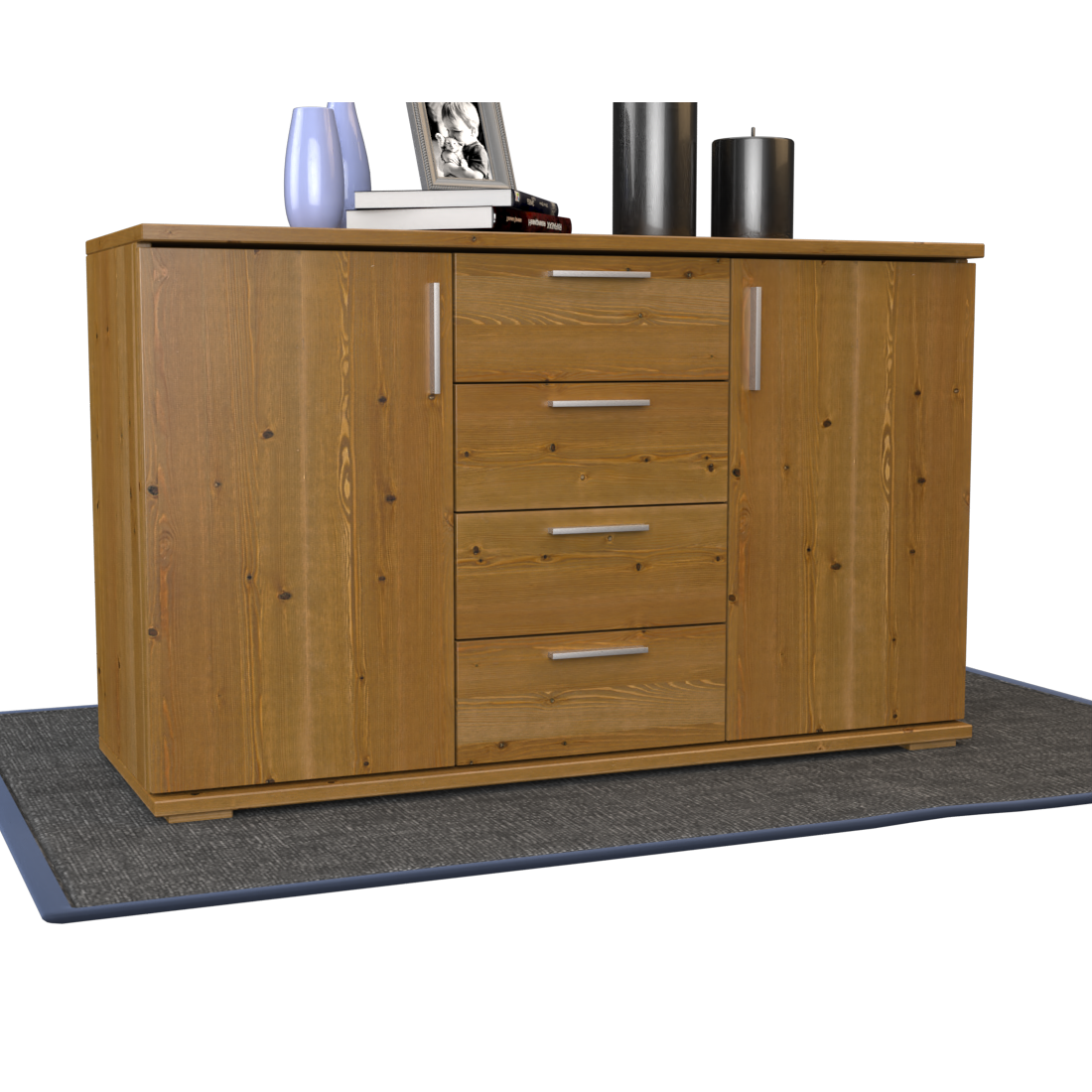 Nobis Kommode Sideboard | Anrichte | 4-Schubladen - 2-Türig | 100% Bio Kiefer Massivholz
