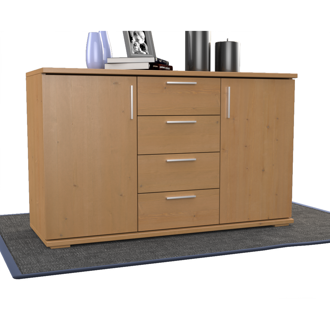 Nobis Kommode Sideboard | Anrichte | 4-Schubladen - 2-Türig | 100% Bio Kiefer Massivholz