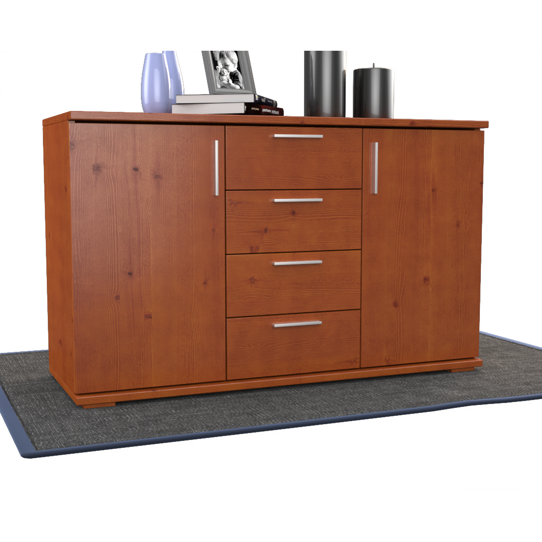 Nobis Kommode Sideboard | Anrichte | 4-Schubladen - 2-Türig | 100% Bio Kiefer Massivholz