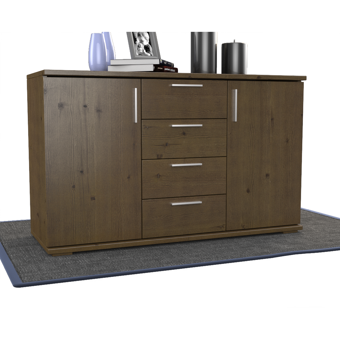 Nobis Kommode Sideboard | Anrichte | 4-Schubladen - 2-Türig | 100% Bio Kiefer Massivholz